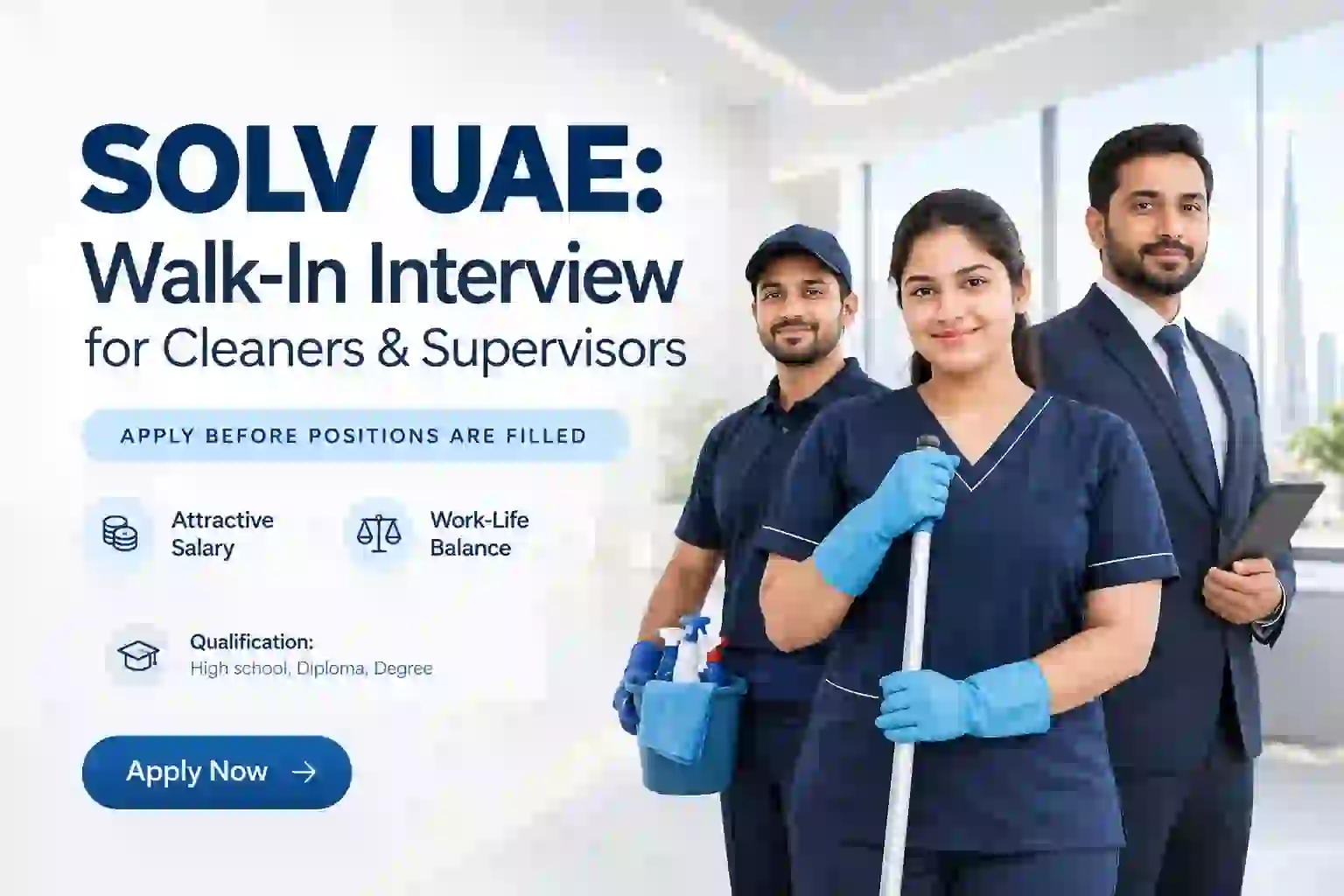 SOLV Jobs UAE: Walk-In Interviews for Cleaning Supervisors & Cleaners in Abu Dhabi and Dubai